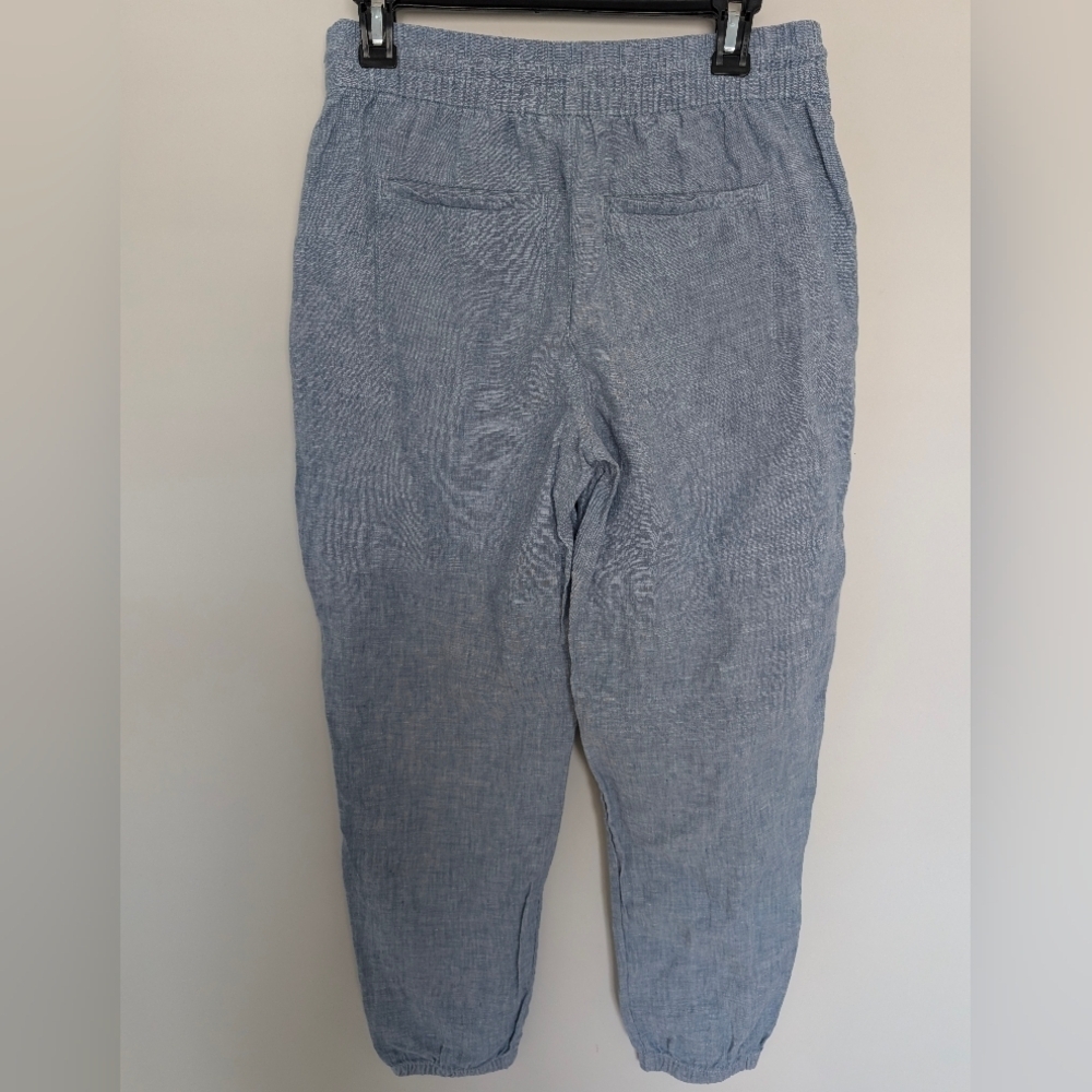Athleta Retreat Linen Jogger Pants Womens 6 Heather Blue Zip Pockets Drawstring - Picture 4 of 12